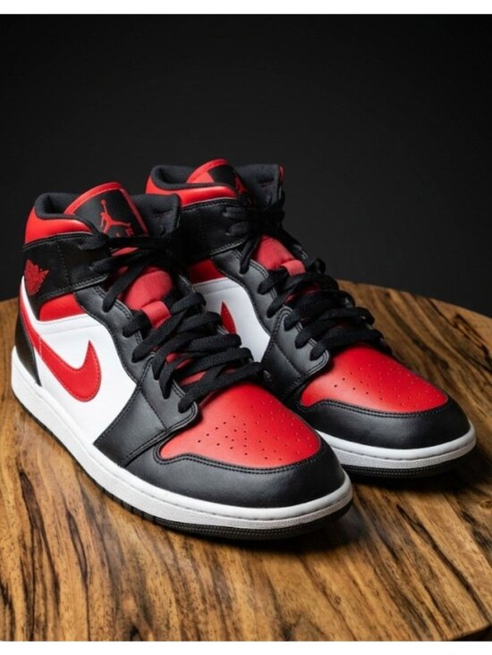 Nike Air Jordan Other - Air Jordan 1 Mid "Bred Toe" Sneakers Men Size 13 White/Black/Fire Red